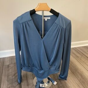 Blue Long Sleeve Wrap Bodysuit